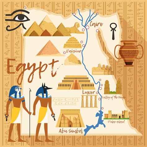 Carte Stylisée De L'egypte Avec Différents Objets Culturels | Vecteur Premium