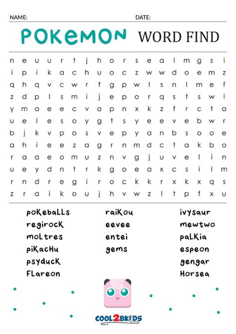 Best Pokemon Word Search Puzzles Printable Printableecom Best