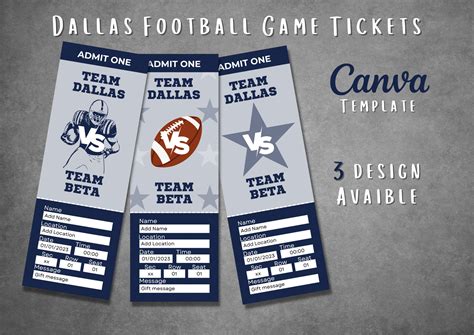 Editable Dallas Football Game Tickets Templates, Printable Dallas Texas Match Tickets Reveal ...