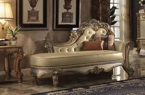 Acme Vendome Ii Gold Patina Finish Wood Gold Faux Leather Chaise