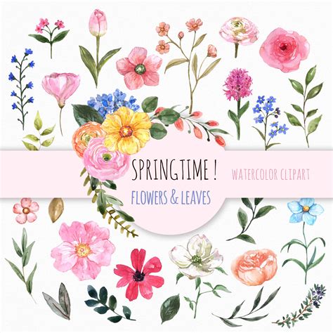 Watercolor Wildflowers Clip Art Spring Cute Floral Clipart Etsy