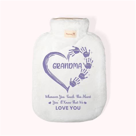 Personalised Heart Hand Hot Water Bottle With Super Soft Fleece Cover For Grandma CALLIE