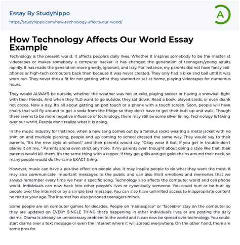 How Technology Affects Our World Essay Example