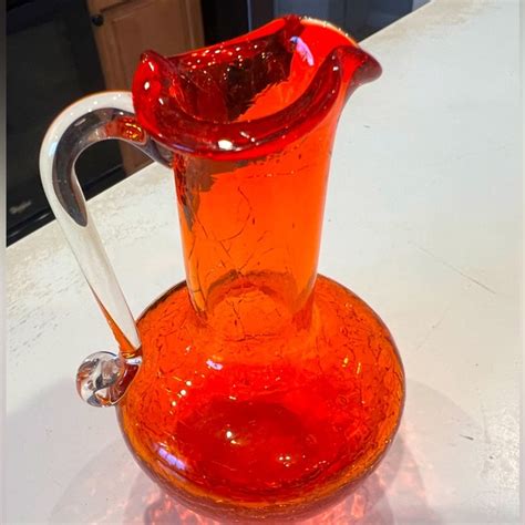 Pilgrim Accents Vintage Amberina Redorange Pilgrim Crackle Glass Miniature Pitcher Poshmark