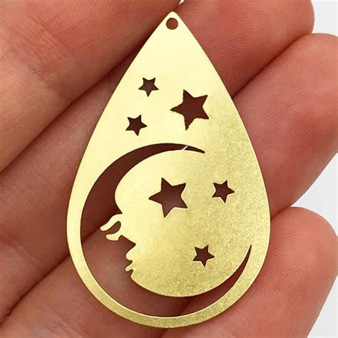 Pcs Raw Brass Crescent Moon And Stars Earring Charm Pendant Etsy