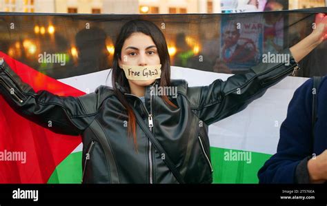 Woman Free Gaza Supporters Flag Palestine Demonstration Solidarity