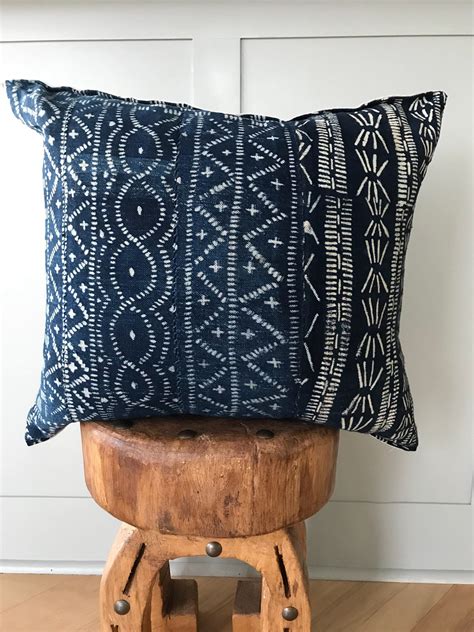 Authentic Indigo African Mudcloth Pillow Etsy African Mud Cloth