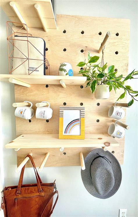 Modern Wood Pegboard Shelf Large Rectangle 36 X Etsy