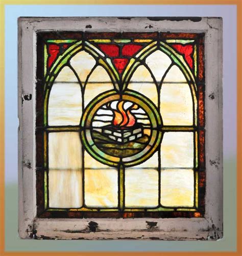 Stained Glass Window With Flame Wooden Nickel Antiques