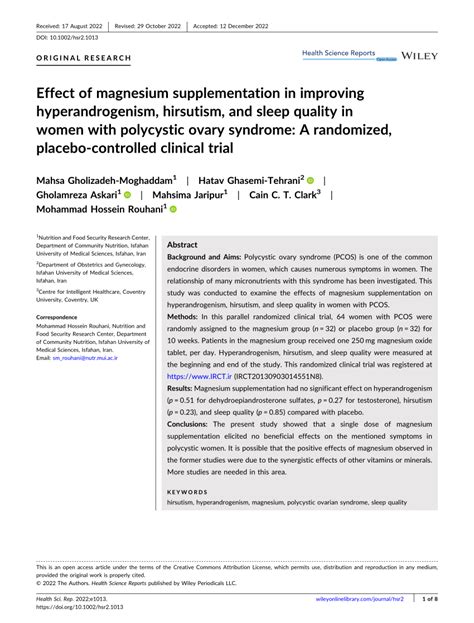 PDF Effect Of Magnesium Supplementation In Improving Hyperandrogenism