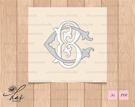 Vintage Monogram Bc Cb Wedding Logo Wedding Clip Art Etsy