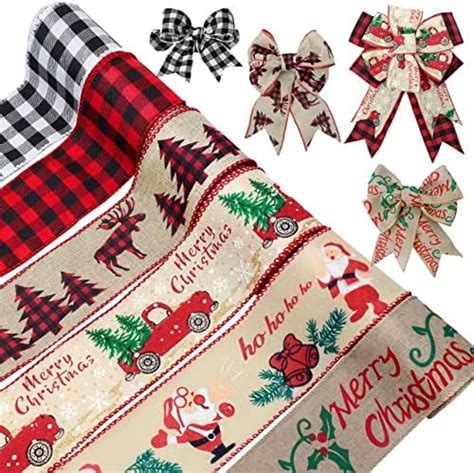 6 Rolls Christmas Wired Ribbons Wired 2 5 Inch 30 Yards Burlap Ribbon