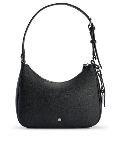 Boss Grained Leather Hobo Bag With Shaken Logo Hardware Charm In Black