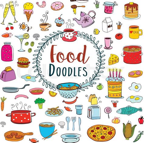 Doodle Food Set Of 80 Various Products Fruits Vegetables A Colourbox