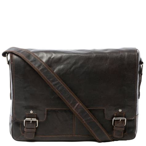 Mens Leather Laptop Messenger Bag Brown Crum 8343 Leather Messenger