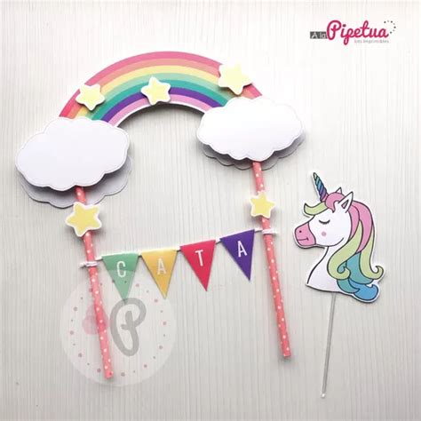 Topper Para Torta Unicornio Y Arcoiris Pincho Adorno Torta En Venta En