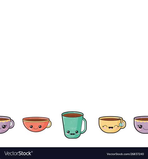 White Kawaii Border Cups Seamless Pattern Print Vector Image