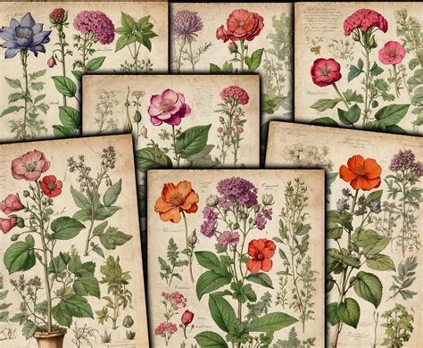 50 Printable Botanical Junk Journal Ephemera Vintage Flowers Herbs