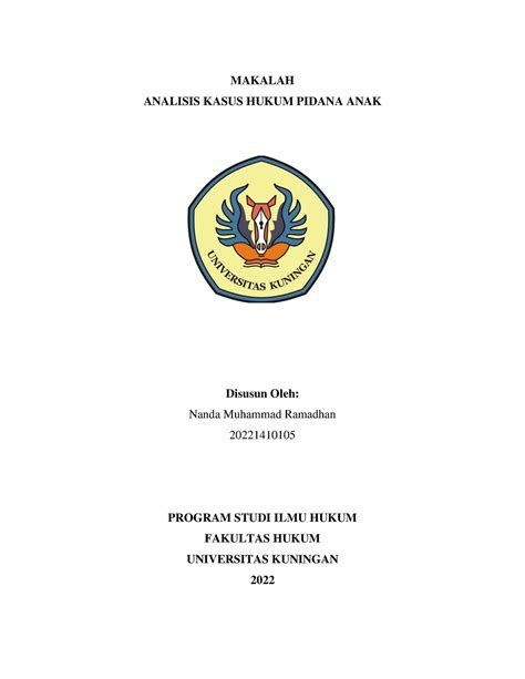 Makalah Hukum Pidana Anak [revisi] Makalah Analisis Kasus Hukum Pidana Anak Disusun Oleh