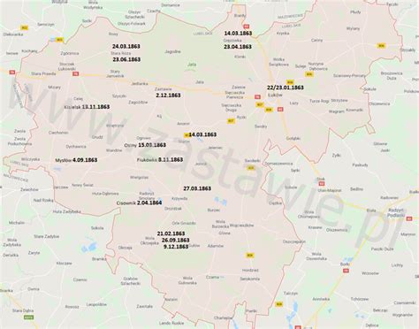 Mapa Bitew I Potyczek 1863 64 Na Terenie Dzisiejszego Powiatu