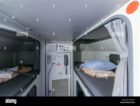 Boeing 767. Inside the cabin . Cabin crew rest on the ground floor ...