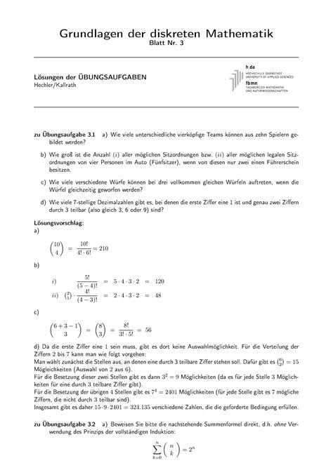 Diskrete Mathematik für Informatiker Übung mit der Lösung Grundlagen