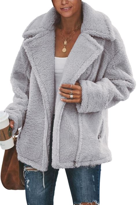 Gray Breaker Pocketed Sherpa Statement Jacket Statement Jacket Womens Faux Fur Coat Outwear