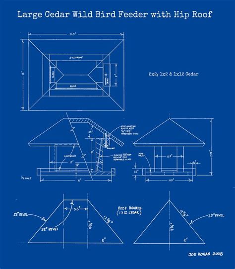 blueprint drawing of the large cedar wild bird feeder with high roof