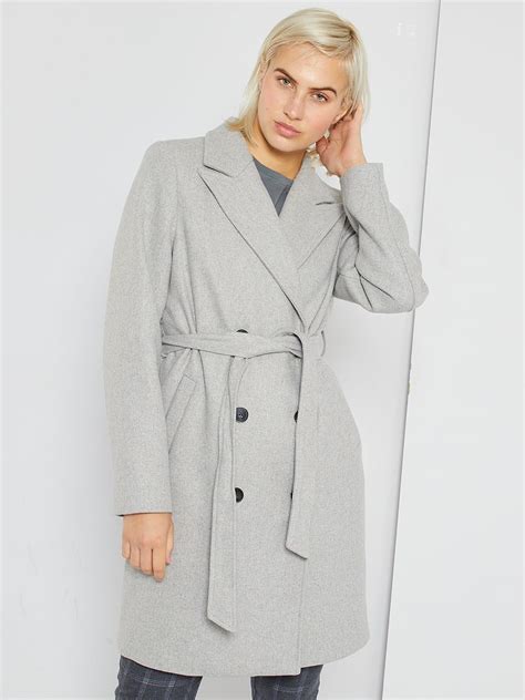 Manteau Effet Lainage Avec Ceinture Gris Kiabi