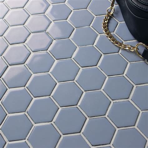 Bathroom designs blue gray hexagonal crystal glazed ceramic mosaic tile | Ceramic mosaic tile ...