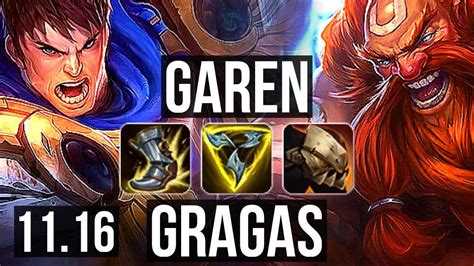 GAREN Vs GRAGAS TOP Rank 5 Garen 6 Solo Kills 600 Games