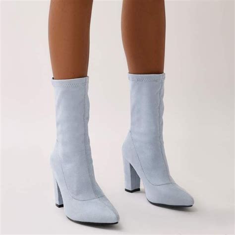 Public Desire Macaron Sock Fit Ankle Boots Faux Suede Boots Block