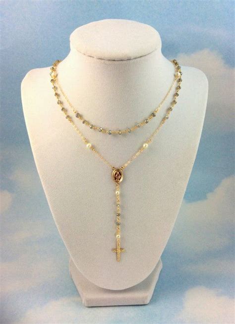 Best Seller Labradorite Pearl Rosary Necklace Kt Gold Filled Etsy