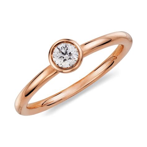 Bezel Set Round Diamond Ring In 14k Rose Gold 15 Ct Tw Blue Nile