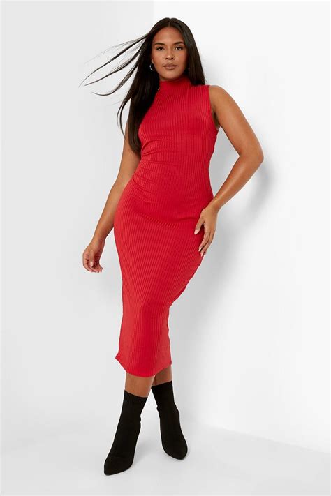 Plus Jumbo Rib High Neck Midi Dress Boohoo Uk