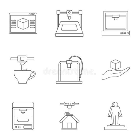 Sistema Del Icono De Impresora Del Ordenador D Estilo Del Esquema