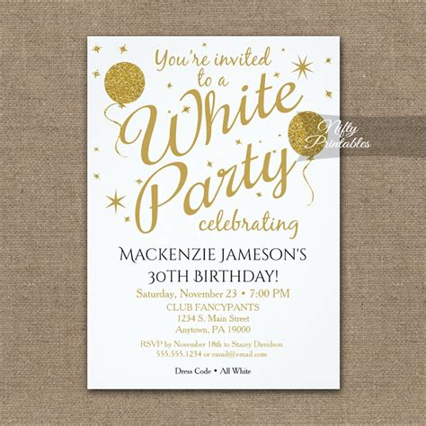 All White Party Invitations PRINTED - Nifty Printables