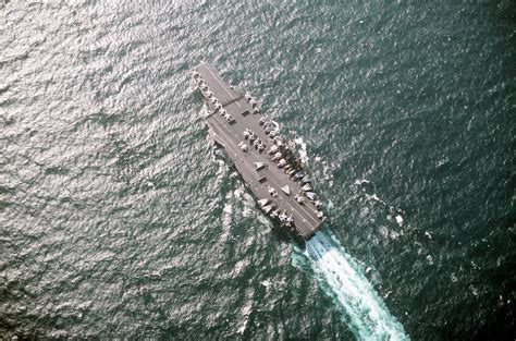 An Overhead View Of The Aircraft Carrier USS AMERICA CV 66 As It