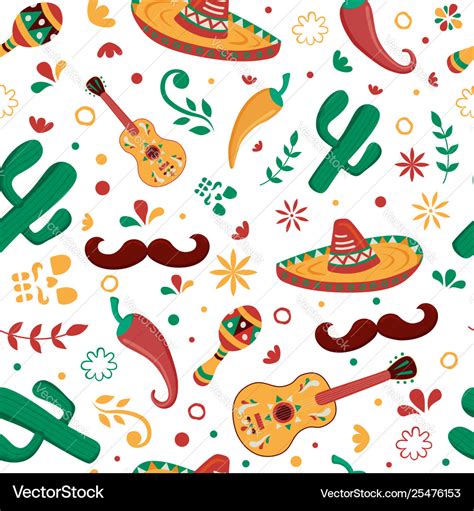 Mexican Party Icon Seamless Pattern Background Vector Image