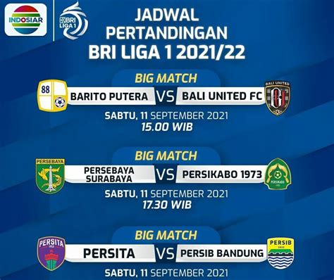 Jadwal Acara Indosiar 11 September 2021 Big Match BRI Liga 1 Barito