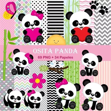 Kit Digital Ositos Panda Clipart Png Papeles Digitales En Venta En