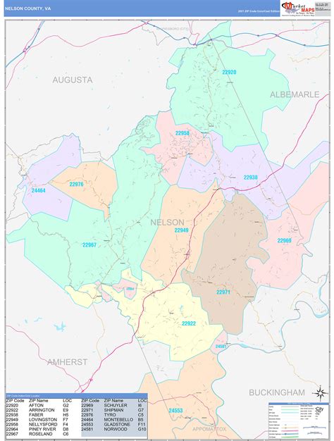 Nelson County, VA Wall Map Color Cast Style by MarketMAPS