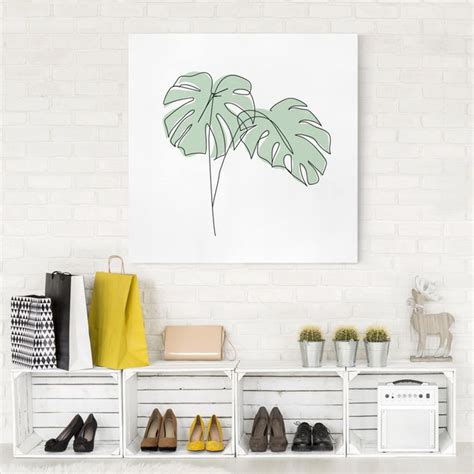 Monstera Bl Tter Line Art Leinwandbild Als Quadrat Bilderwelten