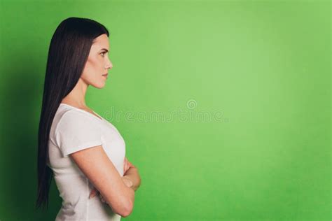 Profile Side View Portrait of Confident Focused Lady Look Copyspace Stock Photo - Image of green ...