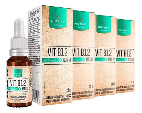 Kit 4x Vitamina B12 Gotas Metilcobalamina 413 Limão Morango