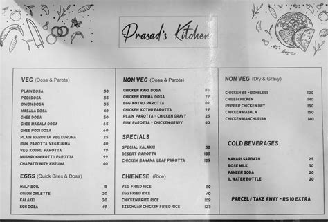 Menu At Prasads Kitchen Hyderabad