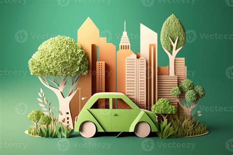 Eco Amigáveis Carro Com Paisagem Urbana Papel Cortar Estilo Renovável