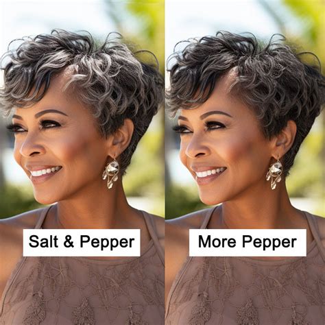 Salt And Pepper Color Custom Edgy Pixie Haircuts Wig With Natural Wave