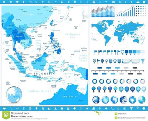 Azja Po Udniowo Wschodnia Mapa I Infographic Elementy Ilustracja Wektor