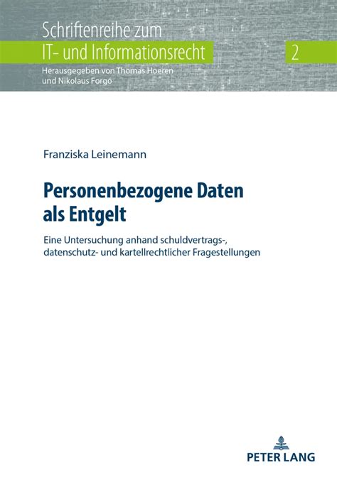 Personenbezogene Daten Als Entgelt Peter Lang Verlag